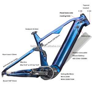 Khung xe đạp điện EMTB hợp kim nhôm, giảm xóc toàn phần, pin ẩn lớn 48V 52V 25Ah, động cơ giữa Bafang G510 M620 <span class=keywords><strong>M600</strong></span> M560 M510 M410 - Product Image 1