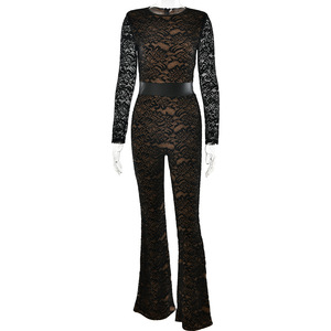 Women <b>Lace</b> Jumpsuit Long Sleeve Round Neck High Waist Party Wear FDL1170 - Product Image 5