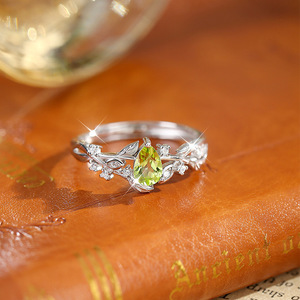 Bagues ajustables minimalistes en pierres naturelles en forme de goutte d'eau, en argent sterling 925, avec fleurs et feuilles, bijoux faits à la main pour femmes - Product Image 5