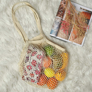 Sac de courses en filet de coton pur réutilisable, personnalisable avec poignées, idéal pour légumes, fruits et courses - Vente en gros - Product Image 5