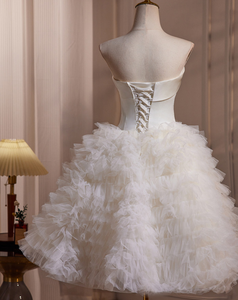 <span class=keywords><strong>Abito</strong></span> da ballo <span class=keywords><strong>mini</strong></span> senza spalline al ginocchio per la sposa audace, in <span class=keywords><strong>raso</strong></span> e tulle, <span class=keywords><strong>abito</strong></span> da cocktail nuziale corto - Product Image 4