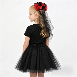 MS Kids Gothic Witch Costume Set with Black Spider Web Tutu Skirt and Red Rose <b>Headband</b> - Product Image 5