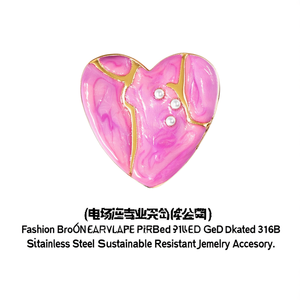 Broche de mode en forme de cœur, émail rose, plaqué or, acier inoxydable 316L, accessoire de bijouterie durable et résistant - Product Image 2