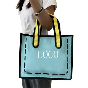 Hazır gemi kolu Tote çanta reklam 600d Polyester Reuseabel M boyutu moda 2D Tote çanta üniversite öğrencileri için