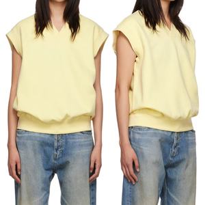 Sudadera sin mangas con logotipo personalizado para mujer, chaleco de lana con cuello en V amarillo, sudadera con capucha - Product Image 6