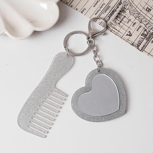 Porte-clés miroir de maquillage cœur scintillant, breloque de sac brillante, accessoires à suspendre au voiture - Product Image 2