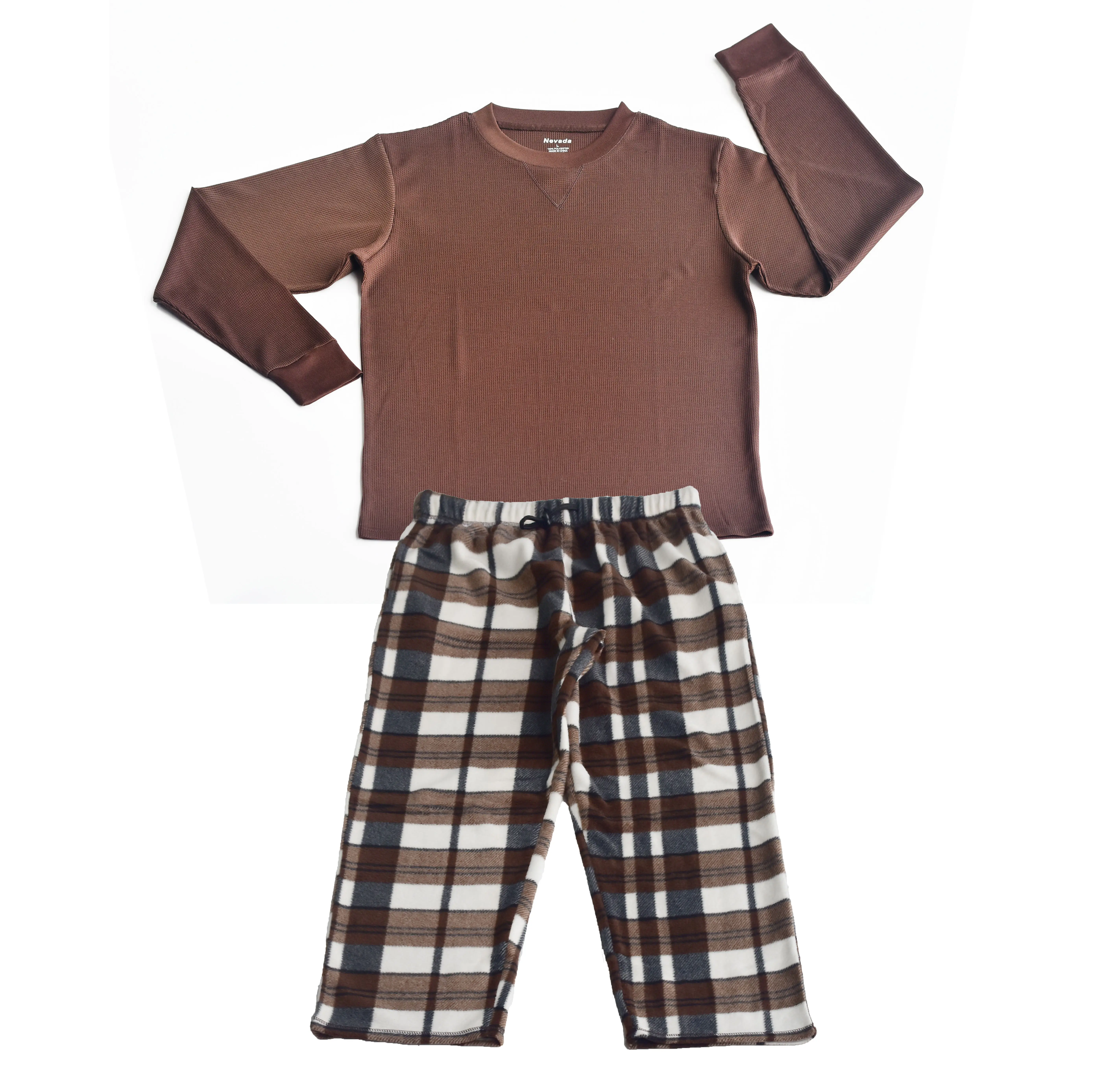 Custom men's American fit new fashion sleepwear men pyjamas set waffle thermal top micro fleece pants designer pajama set