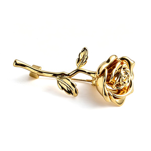 Durable Factory Direct Pretty Unique Design Rose Flower Gold Plated Metal <b>Pin</b> <b>Badge</b> - Product Image 5