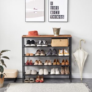 <span class=keywords><strong>Zapatero</strong></span> <span class=keywords><strong>Industrial</strong></span> de 5 niveles, organizador de calzado con 4 estantes de malla, plano o inclinable, ajustable, para 16 pares de entrada - Product Image 3