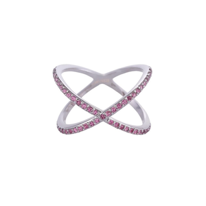 Anello Moderno con Pietra Rosa Geometrica, Gemme Sintetiche per Donne, Montatura in Rame con Incastonatura a Pavé, Gioiello di Moda, Regalo Quotidiano Modello H463 - Product Image 1