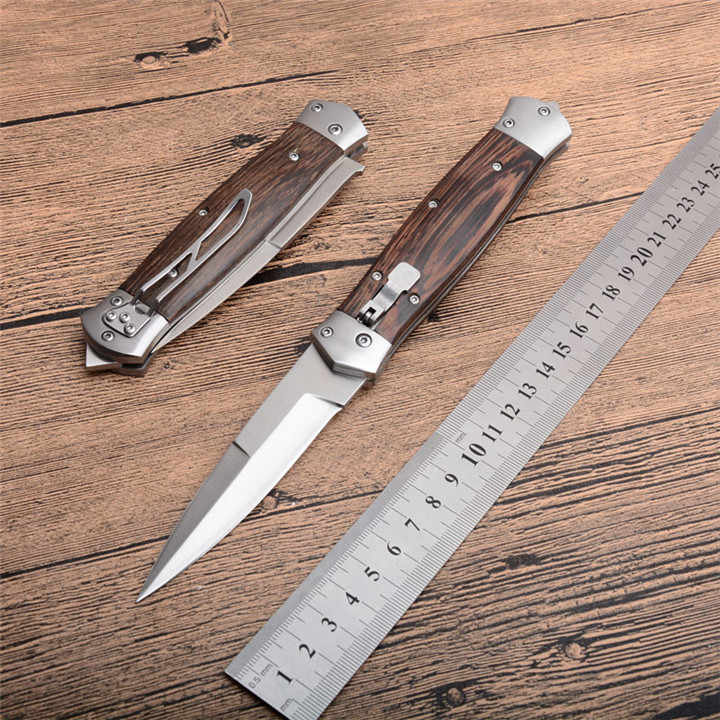 Classic Nail Pull Nick Blade Italian Mafia Style Stainless Steel Blade Black Wooden Kinds Aluminum Handle Tactical Folding Knife
