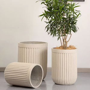 <span class=keywords><strong>Cilindro</strong></span> alto de rayas redondas para interiores/exteriores estilo romano de suelo a techo grande Wabi-Sabi terrazo crema viento magnesia olla - Product Image 3