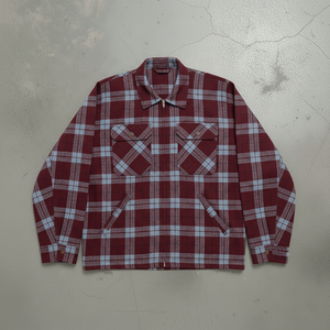 カスタム大人ダブルカラーブロックチェック柄シャツブランクターンダウンカラーコットンフランネルダブルポケットデザインジッパーワークシャツ - Product Image 2