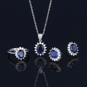 Ensemble de bijoux fins pour femmes, collier et boucles d'oreilles pendantes en saphir bleu <span class=keywords><strong>princesse</strong></span>, style <span class=keywords><strong>Princesse</strong></span> Diana <span class=keywords><strong>Kate</strong></span> Middleton, en or laminé - Product Image 1