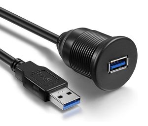 用于汽车卡车船摩托车仪表板面板的USB 3.0公对母辅助齐平安装延长线-(6英尺-2米)-黑色 - Product Image 1