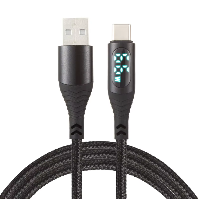 Latest Design Type C to Type C Nylon Braid LED Display 5A Fast Charging USB Cable for Computer