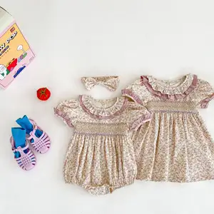 C1001 Sommer Kleinkind Baby Stram pler für Mädchen Pullover gekleidet Vintage Kleid Kinder Outfit Kinder Kleidung Großhandel