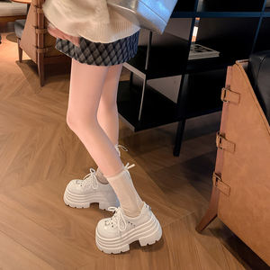 WETKISS 2026 Chaussures à plateforme haute et semelle épaisse pour femme, en cuir brillant clouté, style Derby, Creepers, à lacets, Mocassins pour femme - Product Image 4