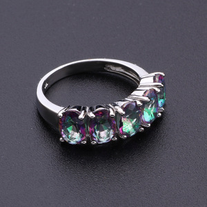Anillos de cristal con forma de huevo, piedras de siete colores, engaste de garras, joyería de uso diario para mujer - Product Image 2