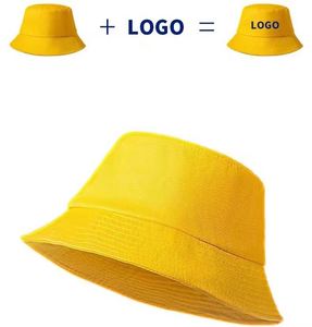 Wholesale Unisex Custom Embroidery logo Cotton Solid Outdoor <b>Sunscreen</b> Flat Top Kids Fisherman Bucket Hat Caps - Product Image 5
