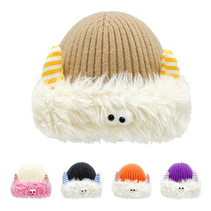 Cute Knitted Beanie With Devil Horns And Fur Trim For Women Winter Warm Hat 56-58CM Wool Material Plush Style - Product Image 4
