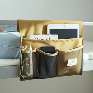 Sac de rangement suspendu en coton, blanc cassé et kaki, rectangulaire, avec crochets, 100 % coton, organisateur de chevet pour dortoir - Product Image 2