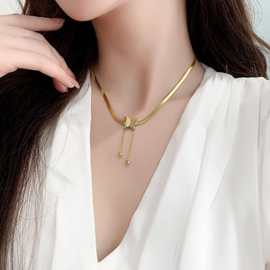 2026 Elegant <b>Choker</b> Necklace for Women 18K Gold Snake Chain Matte Stainless Steel Butterfly Pendant Gold <b>Silver</b> Letter - Product Image 1