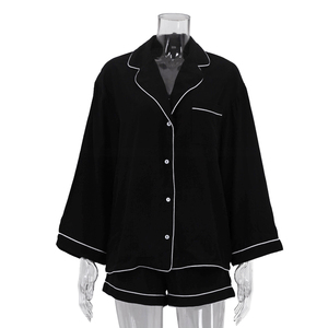 Ensemble 3 pièces décontracté d'été 2026 pour femme : haut court à col halter en dentelle noire, chemise à épaules dénudées et short – Collection Luxe Discret - Product Image 5