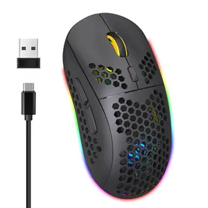 HXSJ T90 3 Modes 2.4 G Wireless Bluetooth 3.0 5.0 Gaming Mouse RGB Light Type-C 750mAh Battery Rechargeable Mouse