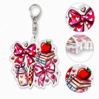 Porte-clés personnalisé en acrylique, style Coquette, cadeau esthétique scolaire, breloque de sac rose avec nœud, accessoire mignon pour professeur, vente en gros