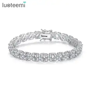 LUOTEEMI A AA Quality Fashion White Gold Plated Clear Sparkling CZ Stone Charm Women Fasion Gift Jewelry Flower Bracelet