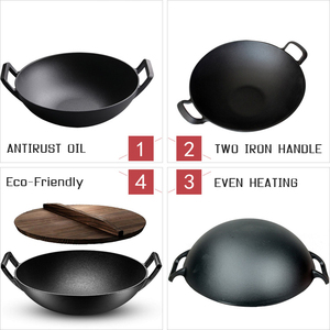 Utensilios de Cocina Tradicionales Asiáticos de Hierro Fundido con Doble Asa, <span class=keywords><strong>Wok</strong></span> Grande - Product Image 6