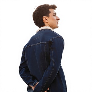 Chaqueta de Mezclilla Azul Oscuro para Hombre, Forro Polar Blanco, Cierre de Botones, Corte Regular, Estilo Casual, para Calle, Verano e Invierno, Color Sólido, Tejida - Product Image 2