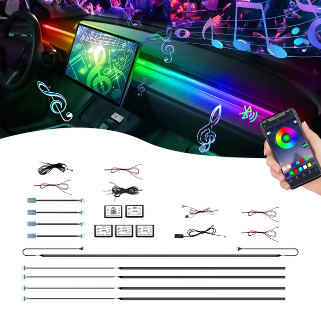6 in 1 LED Automotive Interior Decorative Lights Car Foot Light Ambient Lamp With Wireless Remote Music Control Multiple Modes