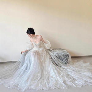 Hochwertiges, meistverkauftes Mesh-Kleid mit Schleife und Diamanten, weiß, modisch, luxuriös, eng anliegend, langes Partykleid - Product Image 2