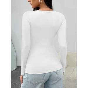 Hauts d'automne en tricot côtelé à col en V personnalisés pour femmes hauts actifs à manches longues avec style Queen - Product Image 3