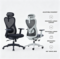 Chaise de bureau ergonomique à dossier haut en maille avec appui-tête réglable, support lombaire et base pivotante pour espace de travail commercial