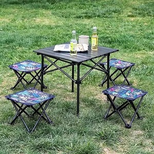 Camping Chair <b>Folding</b> Stool Metal Square Collapsible Outdoor Camping Furniture Set With <b>Table</b> - Product Image 1