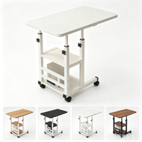 Table d'appoint mobile en forme de C à hauteur réglable, roulettes pivotantes silencieuses à 360 degrés avec freins, bureau pour ordinateur portable en bois et métal, étagères de rangement