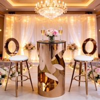 Table haute cylindrique en acier inoxydable doré, style minimaliste moderne, mobilier commercial découpé au laser pour mariage