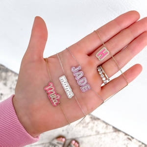 QIUHAN pavimenta il contorno catena da Tennis collana con ciondolo in zircone 5A collana con smalto personalizzato con <span class=keywords><strong>nome</strong></span> arcobaleno - Product Image 5