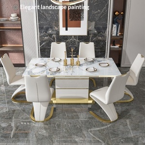 Bộ bàn ăn hiện đại phong cách Bắc Âu bằng đá cẩm thạch và 6 ghế -- Nội thất gia đình sang trọng, tiết kiệm không gian, phù hợp với phòng ăn thanh lịch - Product Image 3