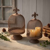 Juego de Campanas Decorativas de Metal Envejecido con Malla, Campana Decorativa con 2 Velas LED Parpadeantes, Adorno Decorativo para Mesa de Estilo Rústico