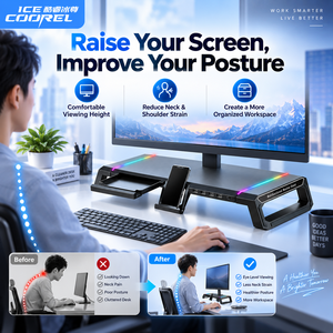 Computer <b>Monitor</b> <b>Stand</b> with 4 USB Ports RGB Lights Foldable Desktop Riser for Laptop Notebook Up to 19 Inch - Product Image 4