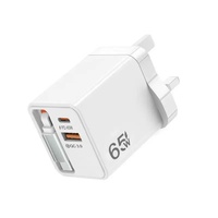 Prise pliable 65W USB C chargeur avec câble rétractable adaptateur double port PD QC3.0 charge rapide pour iPhone ordinateur portable voyage