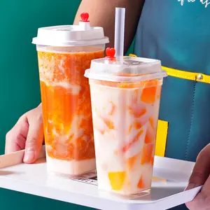 Custom Logo Disposable Transparent Square Hard Plastic Dessert Cup Milkshake PP Injection Plastic Cups With Lids