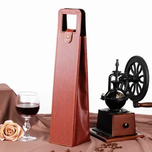 Portable Packaging Wine Carrier Box Leather Single Wine Holder Case Red Wine Handle Bag