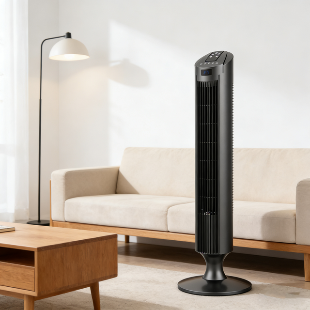 Factory Direct Sale Electric Remote Control Bladeless Tower Fan 70 Degree Oscillating Energy Efficient for Outdoor Household Use