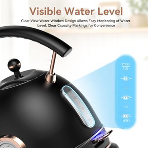 Hervidor Eléctrico Inalámbrico de Acero Inoxidable 304 de 1500W con Indicador de Temperatura, Estilo Retro para Hotel, Jarra Vintage de 1.8 Litros para Hervir Agua y Té - Product Image 5
