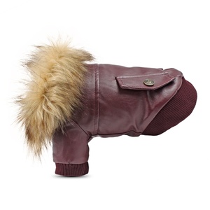 Jaqueta de couro para animais de estimação, roupas de inverno para cachorros e filhotes, com gola de pele e vestuário pequeno - Product Image 4
